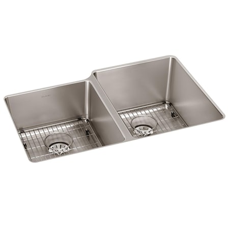 Elkay Lustertone Iconix 16Ga Ss 31.3X20.5X9 Double Undermt Sink W Perfectdrain ELUHH3120LTPDBG